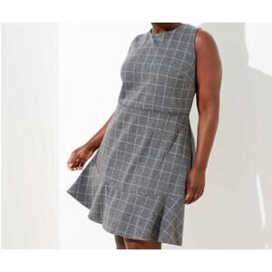 NWT Loft Gray Windowpane Plaid Flounce Dress, size 18 Plus